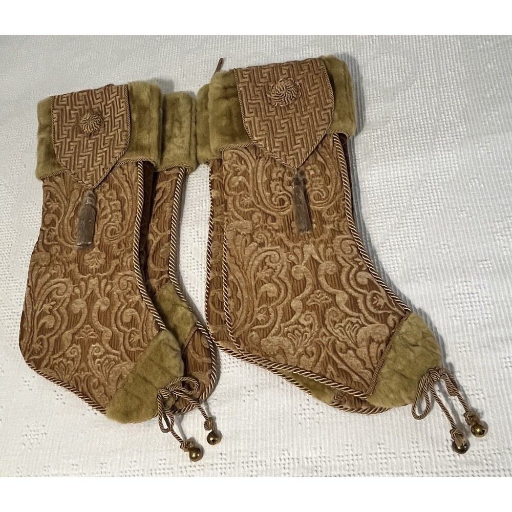 VILLA BACCI 23 3/4" Luxury Large Fabric CHRISTMAS STOCKING Lot Of 4 Tassels - Picture 8 of 16